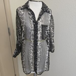 Joe's Jeans leopard silk button-up sheer top M
